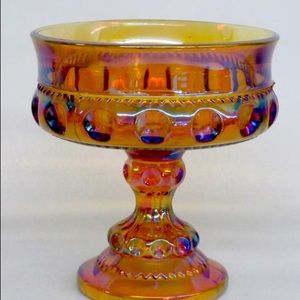 Vtg Indiana Glass Kings Crown Thmbprnt Comp Amber